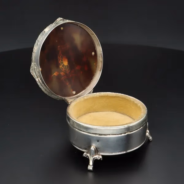 Silver & Pique Tortoiseshell Jewellery Box