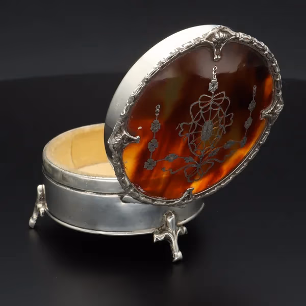 Silver & Pique Tortoiseshell Jewellery Box