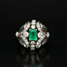 18ct White Gold Art Deco Emerald and Diamond Ring
