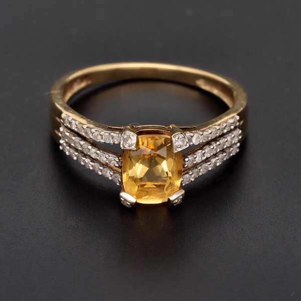 9ct Yellow Gold Citrine & Diamond Ring
