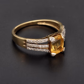 9ct Yellow Gold Citrine & Diamond Ring