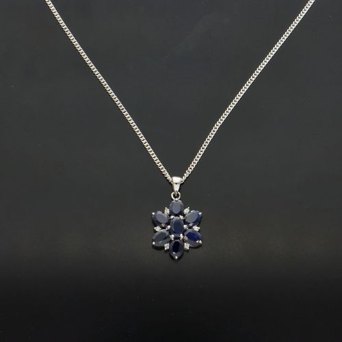Silver Blue and White Sapphire Pendant image-1