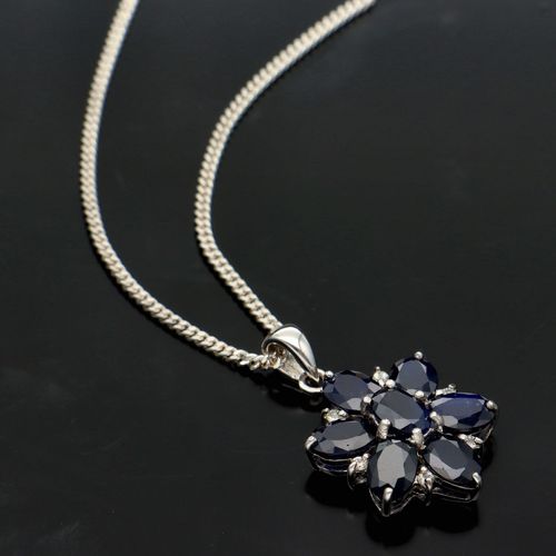 Silver Blue and White Sapphire Pendant image-3