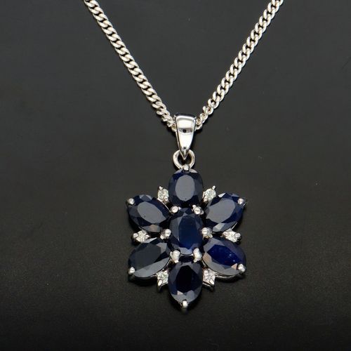 Silver Blue and White Sapphire Pendant image-2