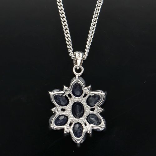 Silver Blue and White Sapphire Pendant image-6