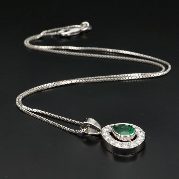 18ct Gold Emerald and Diamond Pendant Necklace