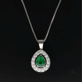 18ct Gold Emerald and Diamond Pendant Necklace