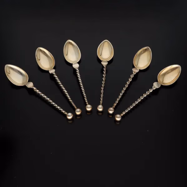 Marius Hammer Silver Gilt Twist Handle Spoons
