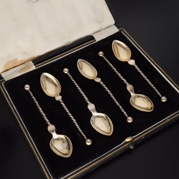 Marius Hammer Silver Gilt Twist Handle Spoons