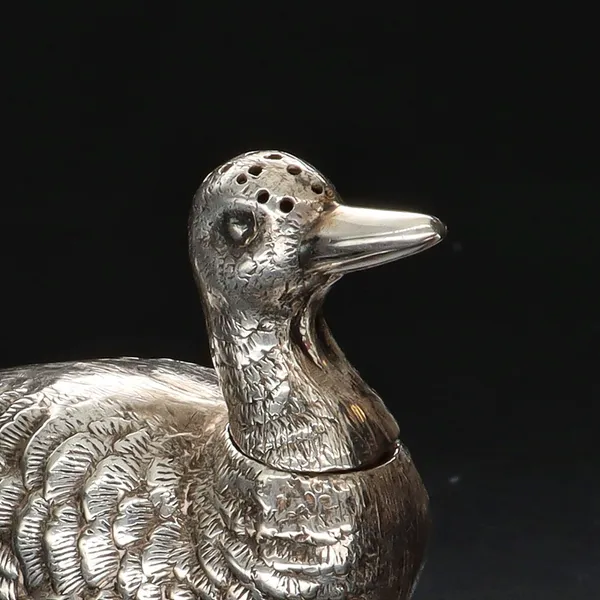 Pair of Edwardian Silver Mallard Pepperettes