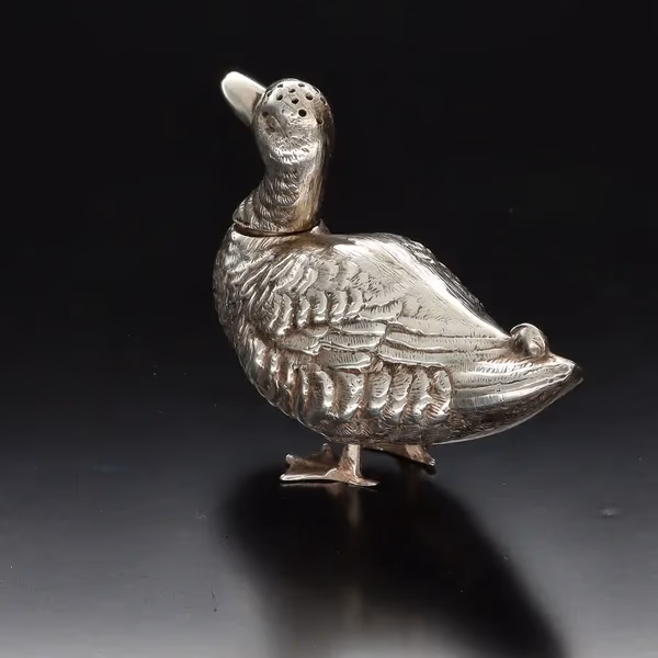 Pair of Edwardian Silver Mallard Pepperettes
