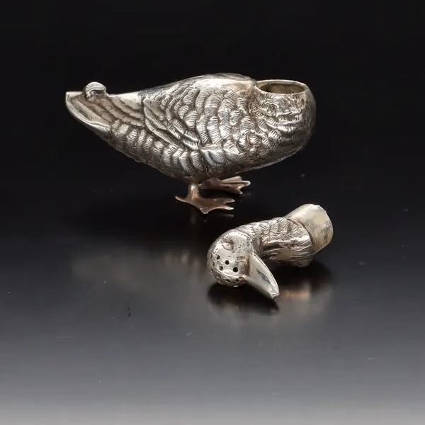 Pair of Edwardian Silver Mallard Pepperettes
