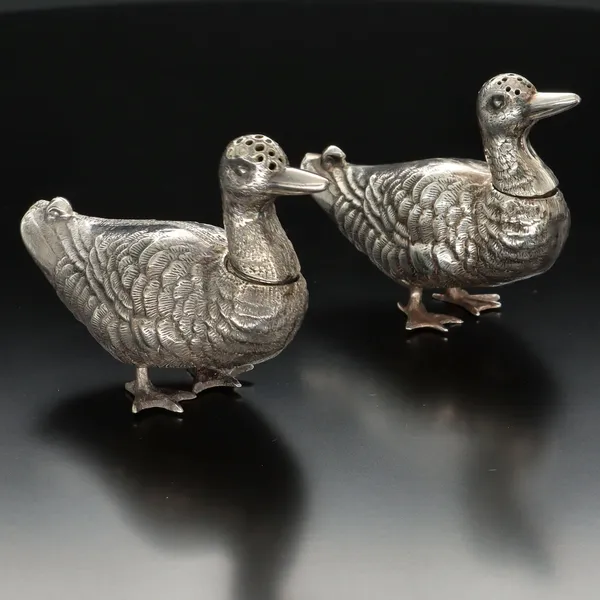 Pair of Edwardian Silver Mallard Pepperettes