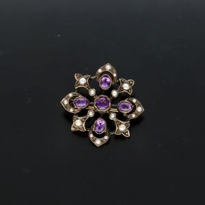Victorian 9ct Gold Amethyst and Pearl Brooch