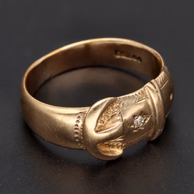Vintage 9ct Yellow Gold Diamond Buckle Ring