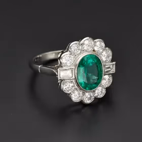 Platinum Oval-Cut Emerald & Diamond Cluster Ring