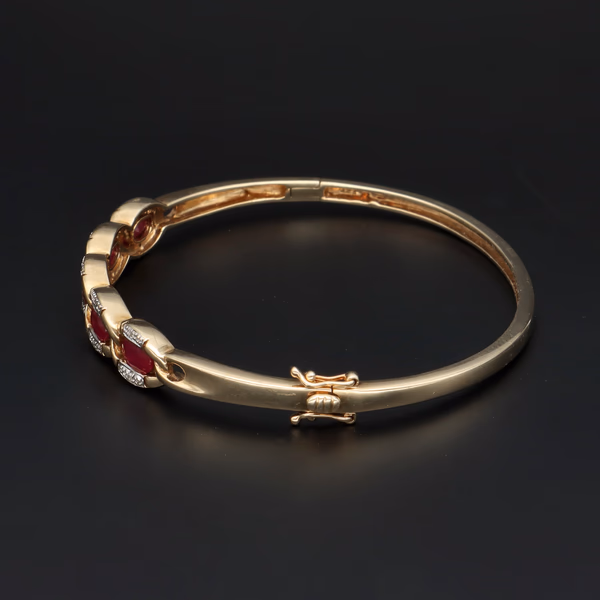 9ct Gold Rubies and Diamonds Bangle Bracelet