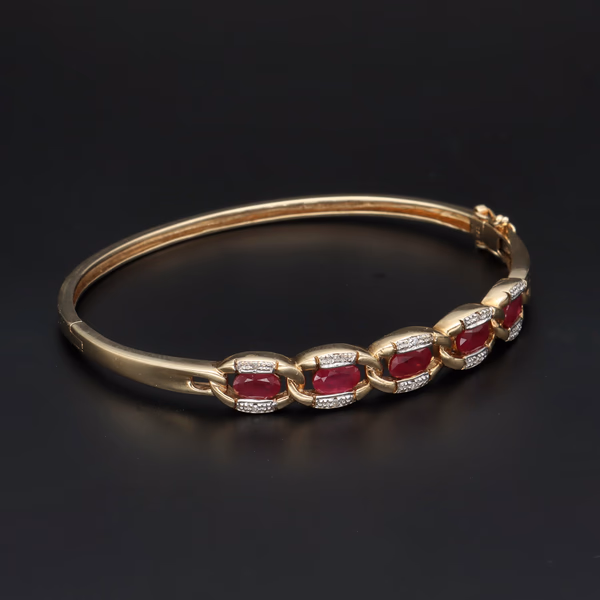 9ct Gold Rubies and Diamonds Bangle Bracelet