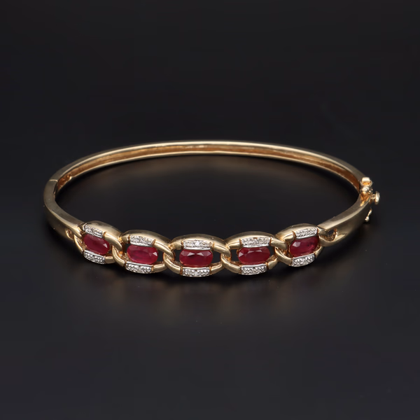 9ct Gold Rubies and Diamonds Bangle Bracelet
