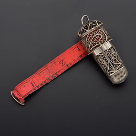 Antique Silver Filigree Tape Measure & Thimble Combination