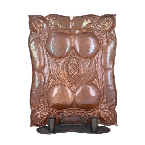 Arts and Crafts Copper Double Candle Sconce image-1