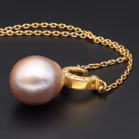 18ct Gold Pendant with Pink Pearl and Diamonds on a Chain