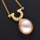 18ct Gold Pendant with Pink Pearl and Diamonds on a Chain