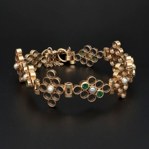 Vintage 9ct Gold Emerald and Pearl Bracelet image-2