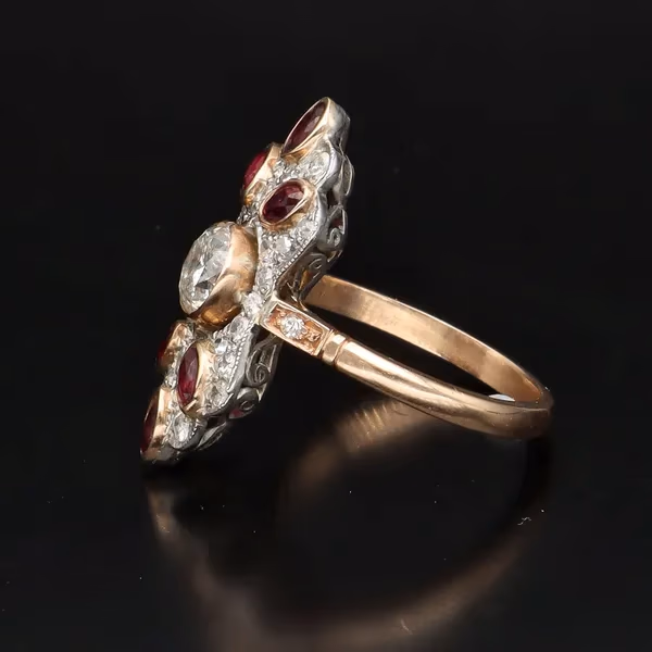 Art Deco 18ct Gold and Platinum Diamond and Ruby Ring