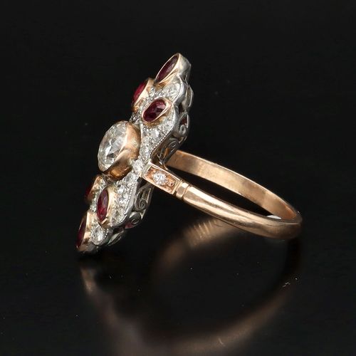 Art Deco 18ct Gold and Platinum Diamond and Ruby Ring image-6