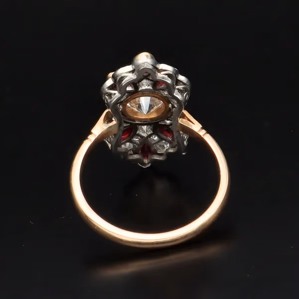 Art Deco 18ct Gold and Platinum Diamond and Ruby Ring