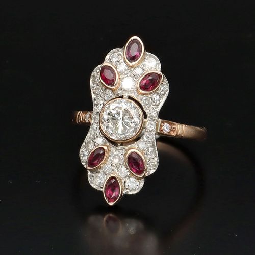 Art Deco 18ct Gold and Platinum Diamond and Ruby Ring image-3