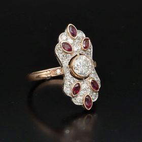 Art Deco 18ct Gold and Platinum Diamond and Ruby Ring