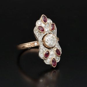 Art Deco 18ct Gold and Platinum Diamond and Ruby Ring