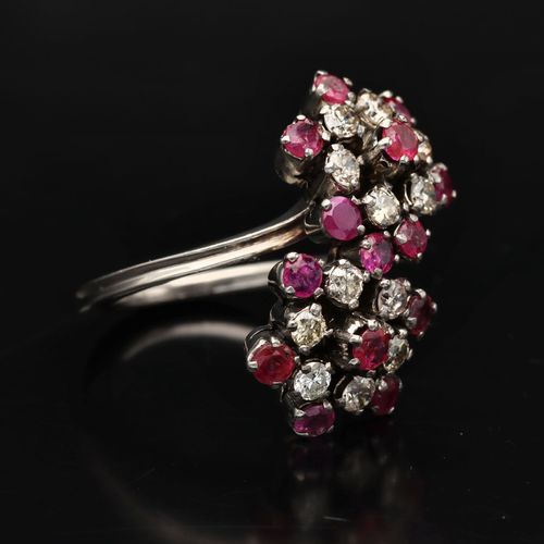 18ct Gold Floral Ruby and Diamond Ring image-1