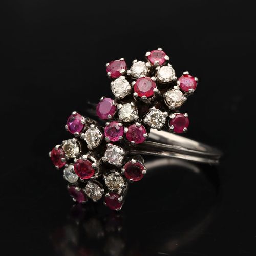 18ct Gold Floral Ruby and Diamond Ring image-4