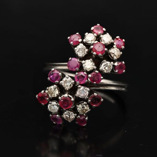 18ct Gold Floral Ruby and Diamond Ring image-2