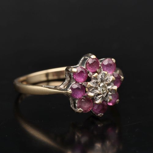Gold Ruby Diamond Ring. London 1975 image-1