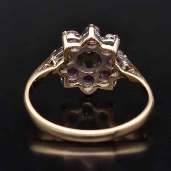 Gold Ruby Diamond Ring. London 1975