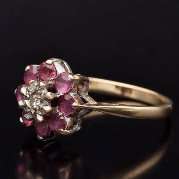 Gold Ruby Diamond Ring. London 1975