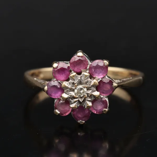 Gold Ruby Diamond Ring. London 1975