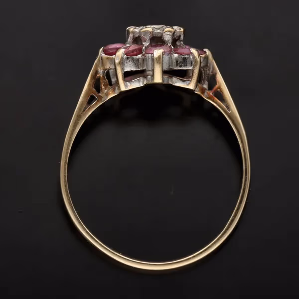 Gold Ruby Diamond Ring. London 1975