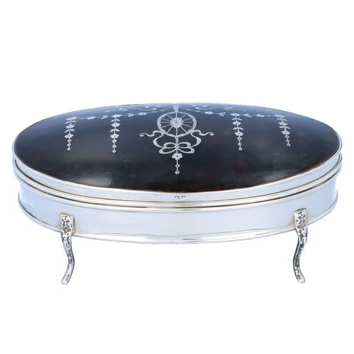 Early 20th Century Solid Silver Pique Work Jewellery Box image-2