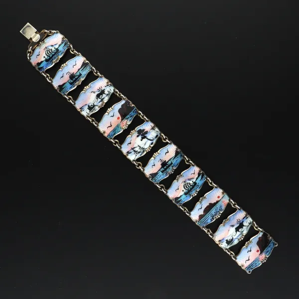Vintage Norwegian Sterling Silver & Enamel Bracelet