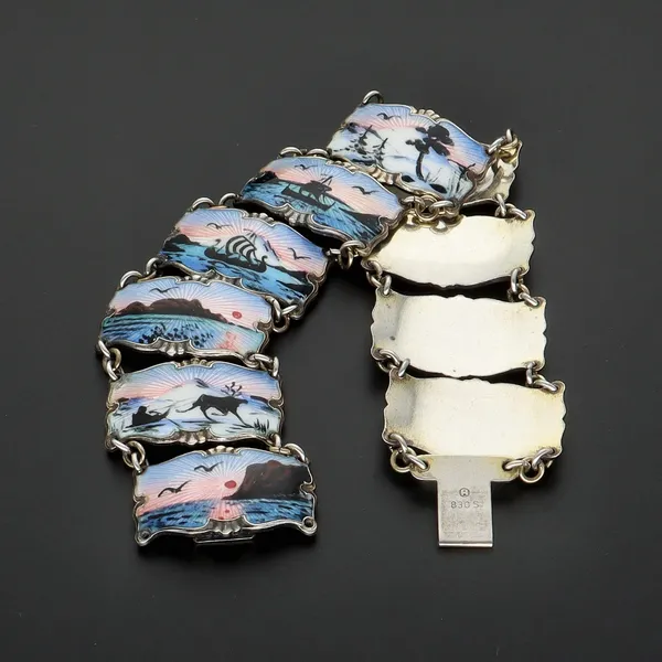 Vintage Norwegian Sterling Silver & Enamel Bracelet