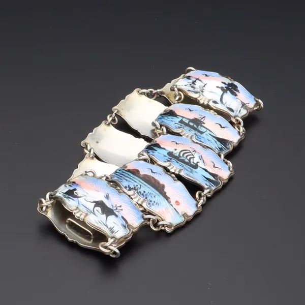 Vintage Norwegian Sterling Silver & Enamel Bracelet