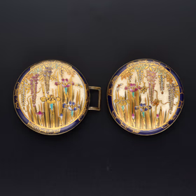 Antique Japanese Satsuma Hand Painted Two Piece Buckle