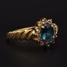 Large 14ct Gold Tanzanite Diamond Retro Ring. Size W