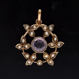 Early 20th Century 9ct Gold Amethyst and Seed Pearl Pendant