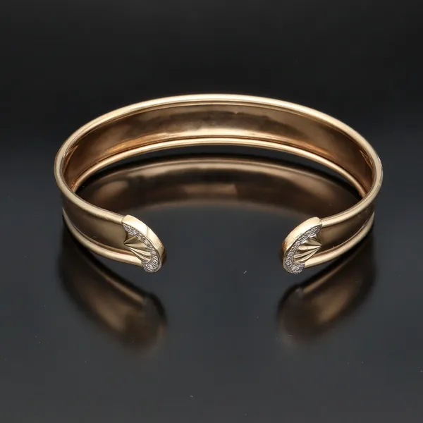 9ct Gold Art Deco Style Diamond Set Cuff Bangle